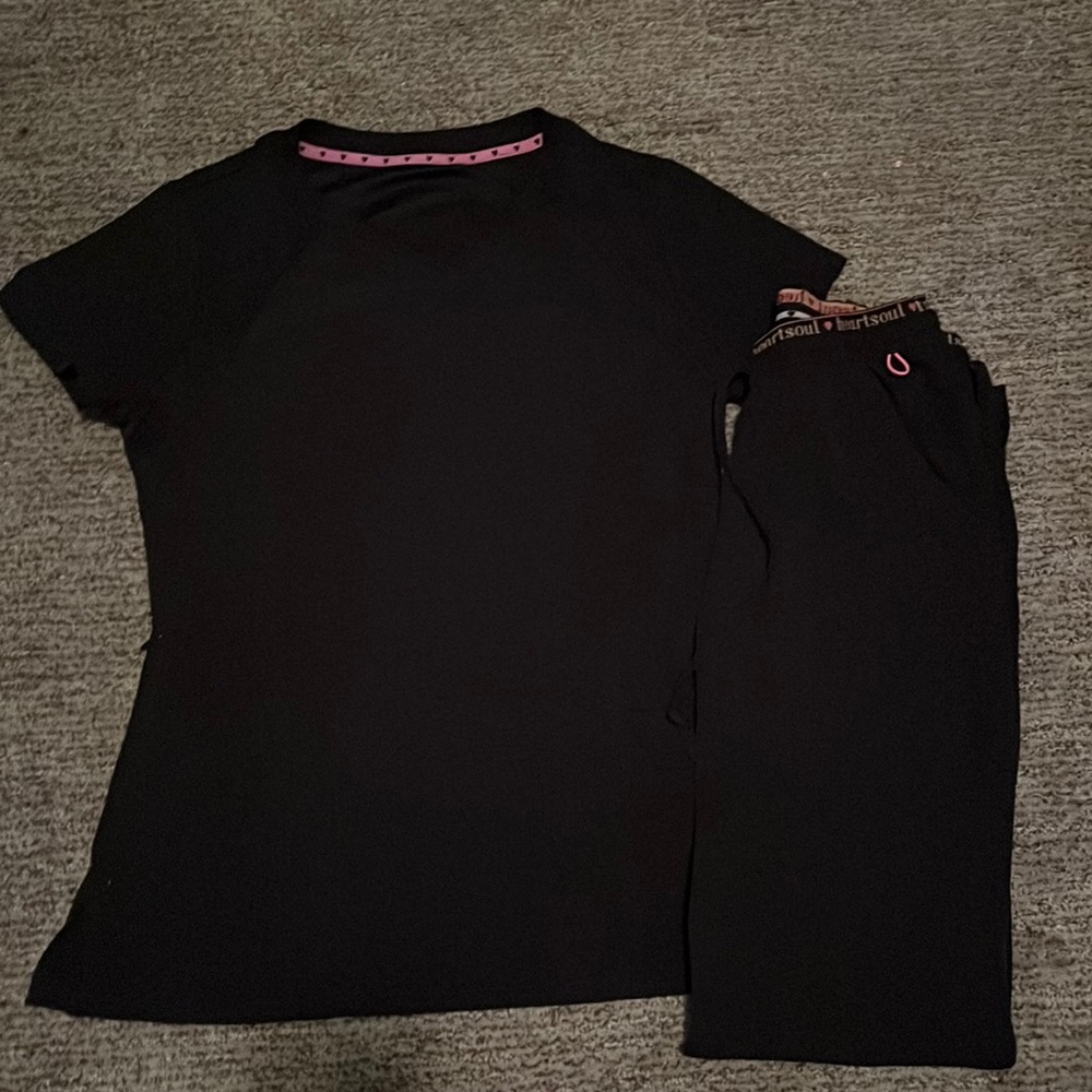 XS HeartSoul Black scrubs top & bottom set